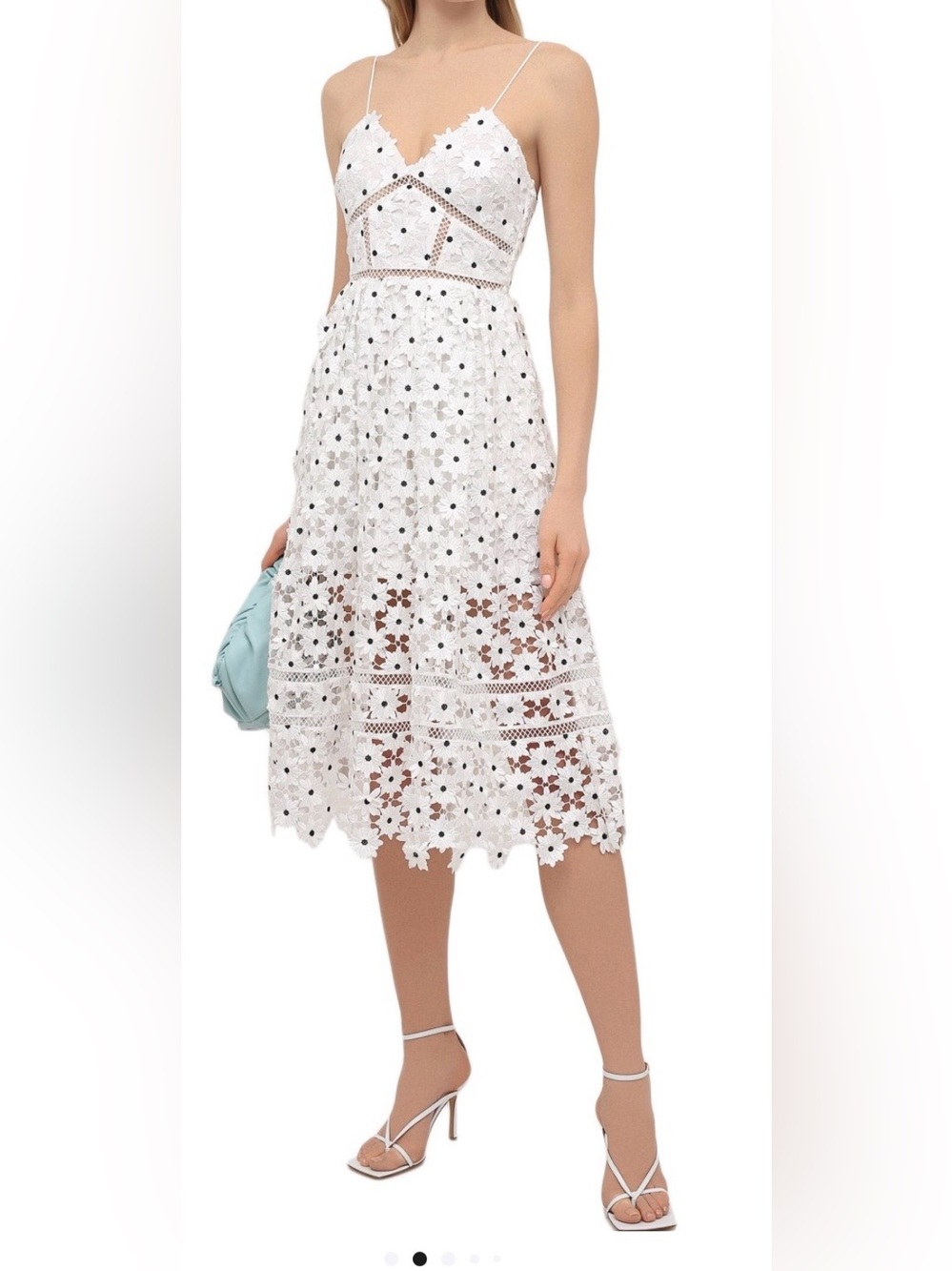 Self-Portrait White Floral Lace Midi Dress